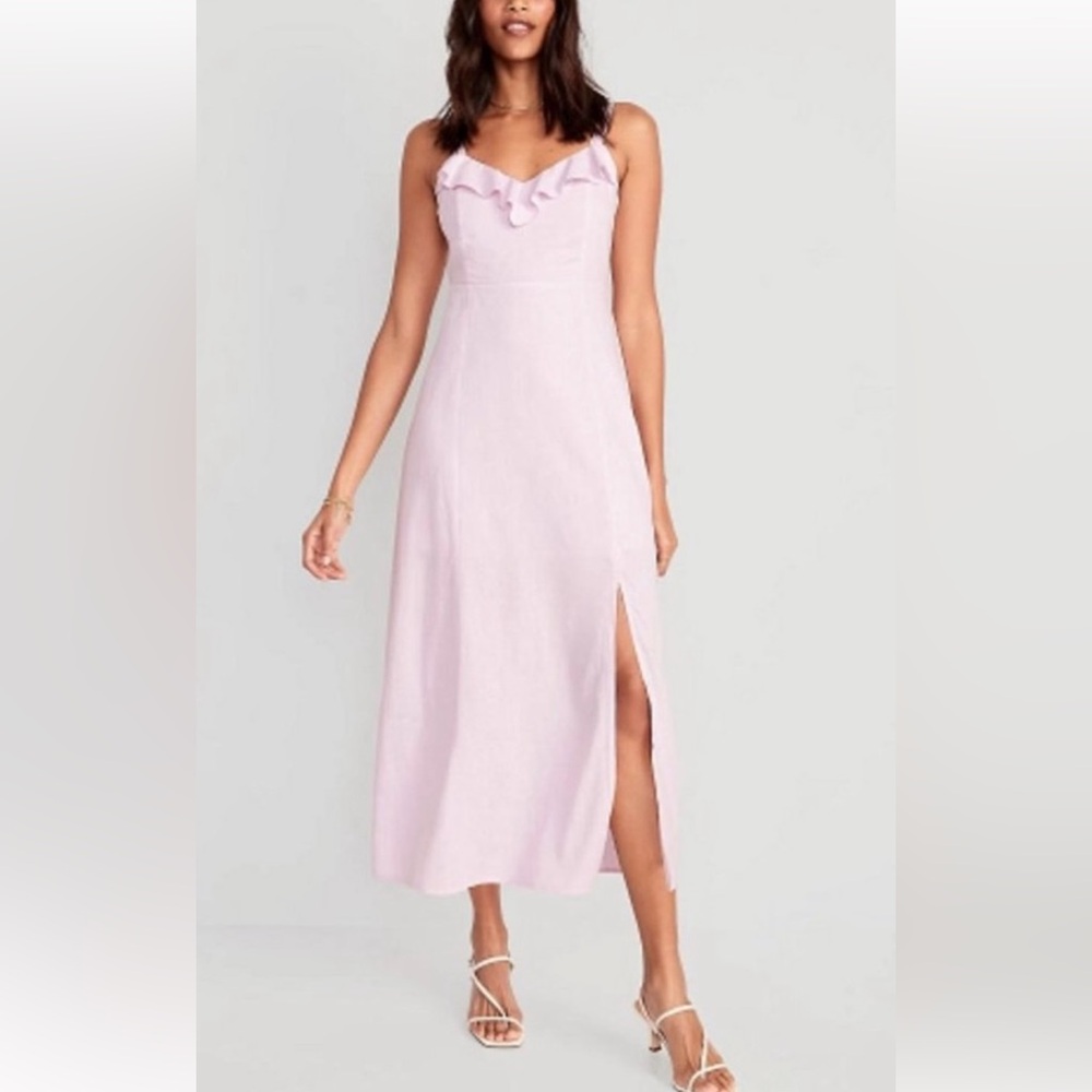 Old Navy Fit & Flare Linen Blend Pink Maxi Dress 🌸